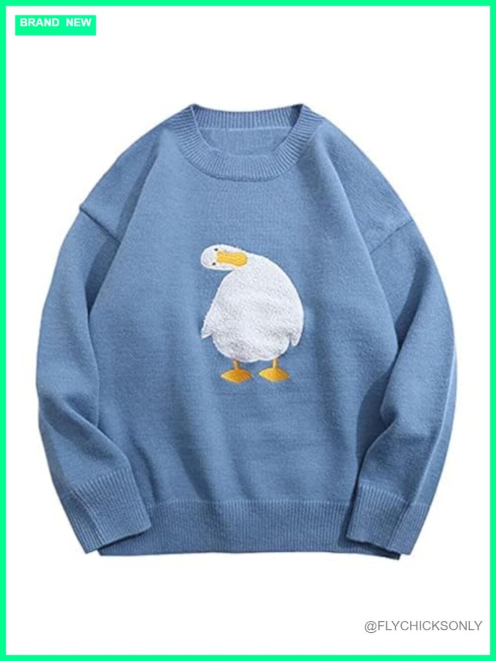 Oversized Duck Graphic Knit Sweater Crewneck Pullover Cotton Streetwear Fall